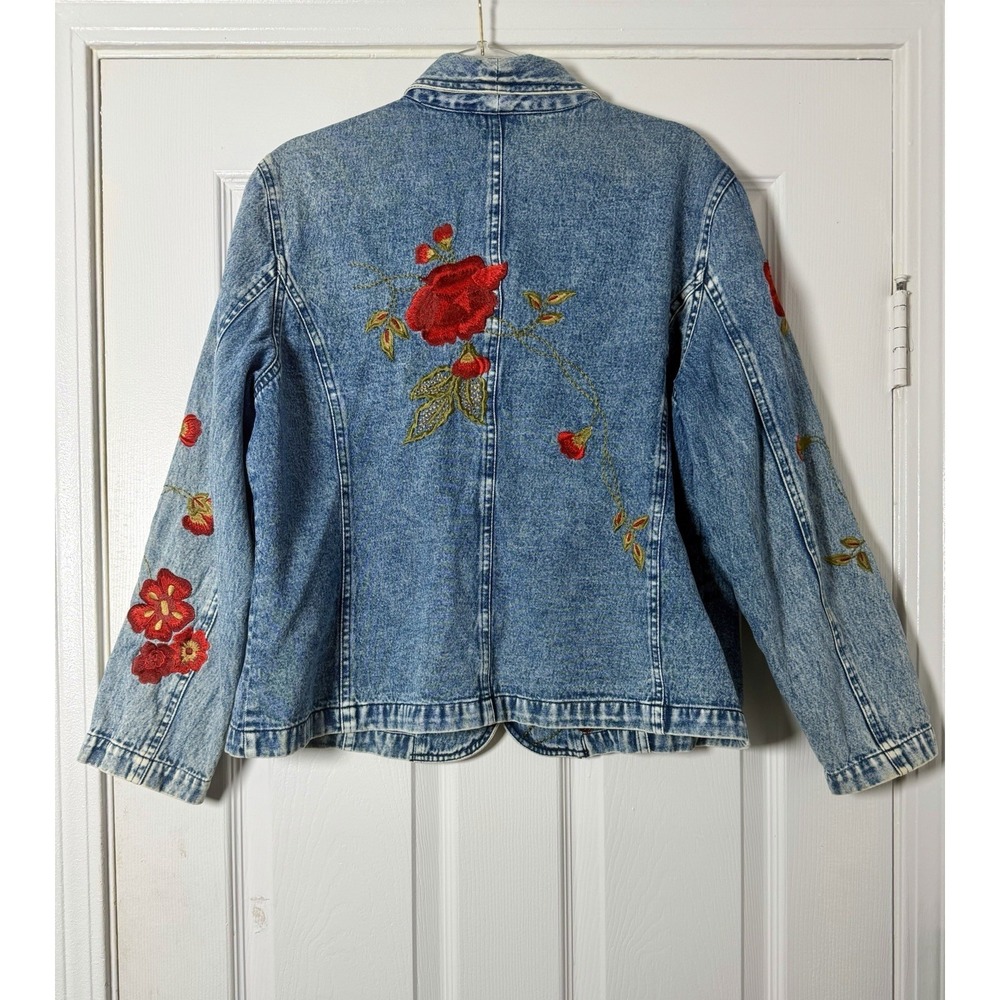 Mirasol Embroidered Denim Blazer Jacket XL Floral Rose Boho Cottagecore Western - Picture 2 of 8